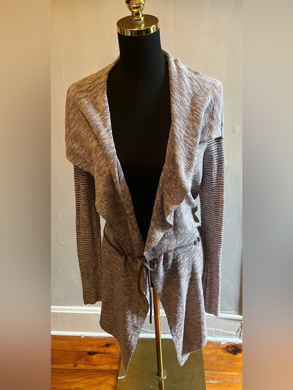 Free People Hooded Duster Cardigan Waterfall Open Drape Marbled Mauve Size M